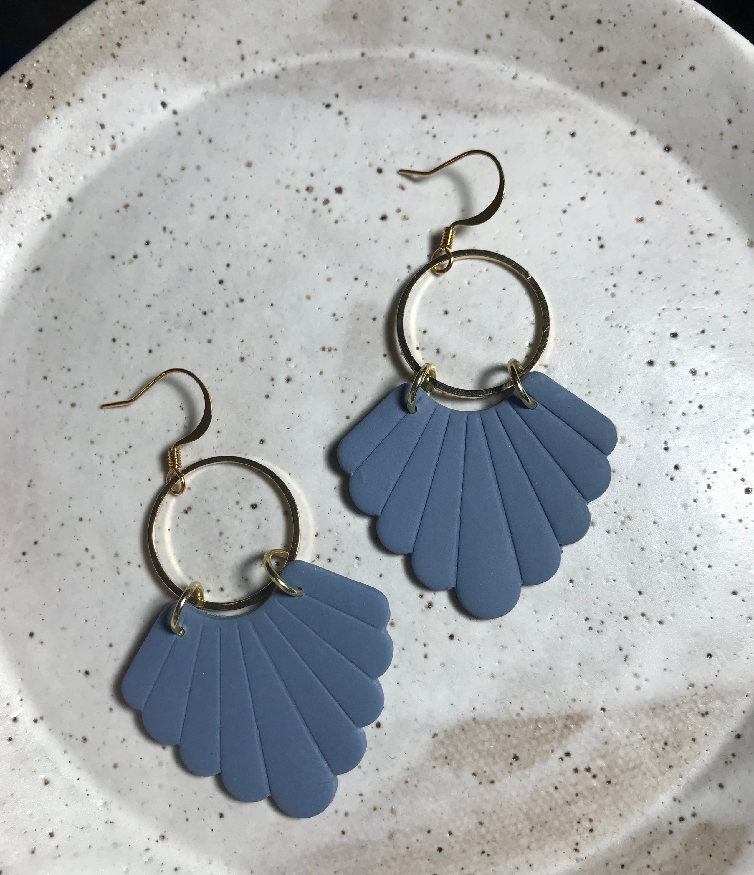 Dusty Blue Fan Earrings Skeleton Park Creations